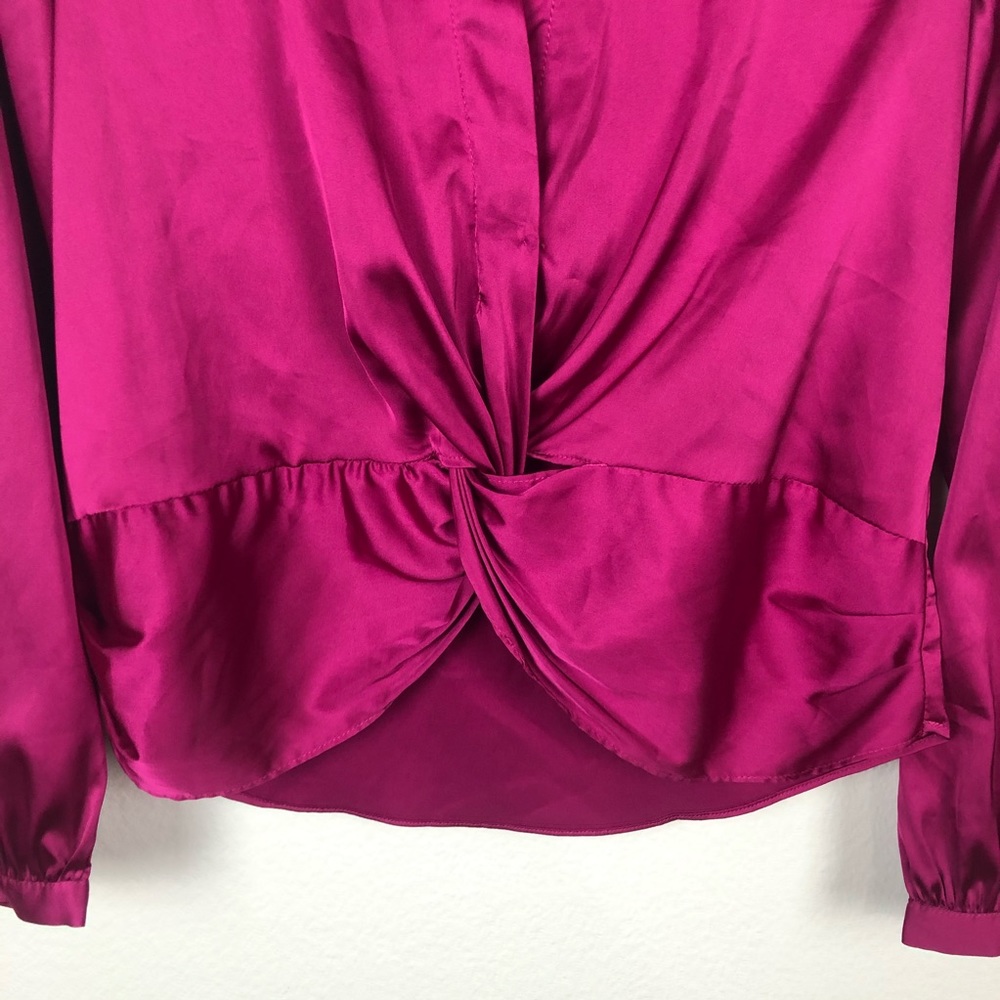 Heartloom Satin Twist Front Long Sleeve Blouse Orchid Pink Top Size Small - Picture 5 of 10